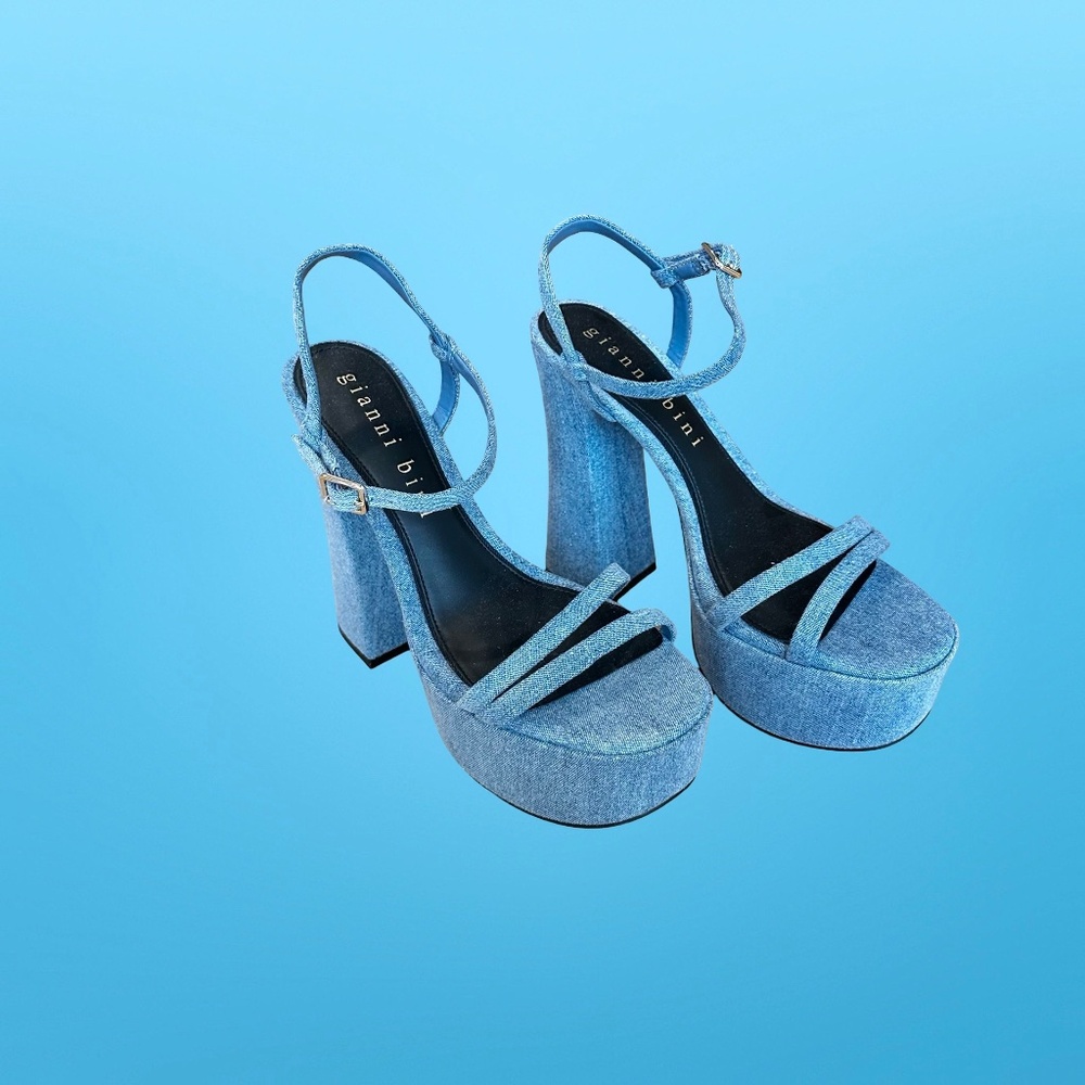 💕CCO💕 NWT Gianni Bini Platform Ankle Strap Open Toe Sandals Heels Blue 8 1/2 - Picture 15 of 16